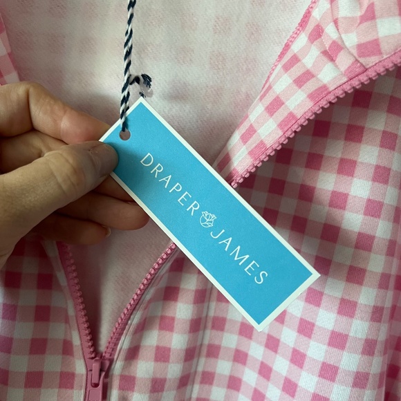 Draper James Cinch Waist Quarter-Zip in Pink Gingham size 1X - Picture 6 of 10